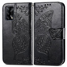 Coque Portefeuille Papillon Livre Cuir Etui Clapet pour Oppo F19 Noir