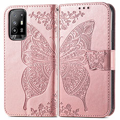 Coque Portefeuille Papillon Livre Cuir Etui Clapet pour Oppo F19 Pro+ Plus 5G Rose