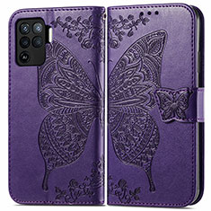 Coque Portefeuille Papillon Livre Cuir Etui Clapet pour Oppo F19 Pro Violet