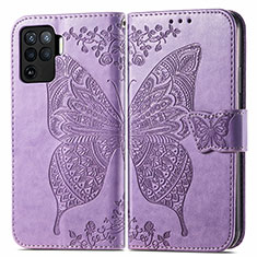 Coque Portefeuille Papillon Livre Cuir Etui Clapet pour Oppo F19 Pro Violet Clair