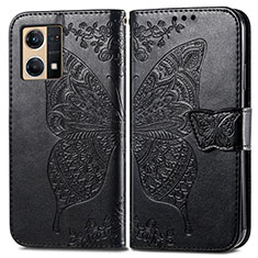 Coque Portefeuille Papillon Livre Cuir Etui Clapet pour Oppo F21 Pro 4G Noir