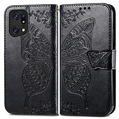 Coque Portefeuille Papillon Livre Cuir Etui Clapet pour Oppo Find X5 5G Noir