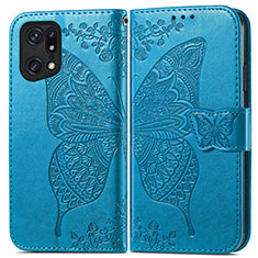 Coque Portefeuille Papillon Livre Cuir Etui Clapet pour Oppo Find X5 Pro 5G Bleu