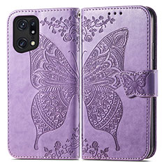 Coque Portefeuille Papillon Livre Cuir Etui Clapet pour Oppo Find X5 Pro 5G Violet Clair