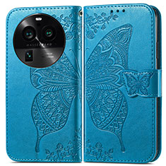 Coque Portefeuille Papillon Livre Cuir Etui Clapet pour Oppo Find X6 5G Bleu