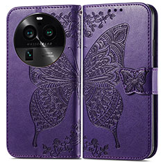 Coque Portefeuille Papillon Livre Cuir Etui Clapet pour Oppo Find X6 5G Violet