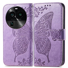 Coque Portefeuille Papillon Livre Cuir Etui Clapet pour Oppo Find X6 5G Violet Clair