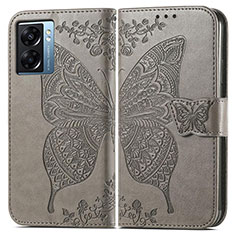 Coque Portefeuille Papillon Livre Cuir Etui Clapet pour Oppo K10 5G India Gris