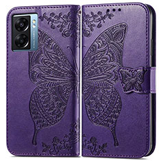 Coque Portefeuille Papillon Livre Cuir Etui Clapet pour Oppo K10 5G India Violet