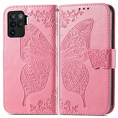 Coque Portefeuille Papillon Livre Cuir Etui Clapet pour Oppo Reno5 Lite Rose Rouge