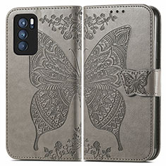 Coque Portefeuille Papillon Livre Cuir Etui Clapet pour Oppo Reno6 Pro 5G India Gris