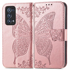 Coque Portefeuille Papillon Livre Cuir Etui Clapet pour Oppo Reno6 Pro+ Plus 5G Rose