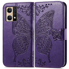 Coque Portefeuille Papillon Livre Cuir Etui Clapet pour Oppo Reno7 4G Violet