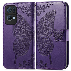 Coque Portefeuille Papillon Livre Cuir Etui Clapet pour Oppo Reno7 Pro 5G Violet