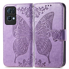 Coque Portefeuille Papillon Livre Cuir Etui Clapet pour Oppo Reno7 Pro 5G Violet Clair