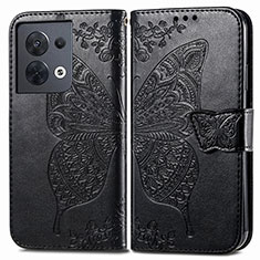 Coque Portefeuille Papillon Livre Cuir Etui Clapet pour Oppo Reno8 5G Noir