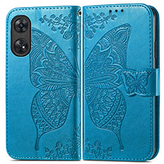 Coque Portefeuille Papillon Livre Cuir Etui Clapet pour Oppo Reno8 T 4G Bleu