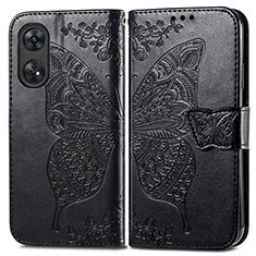 Coque Portefeuille Papillon Livre Cuir Etui Clapet pour Oppo Reno8 T 4G Noir