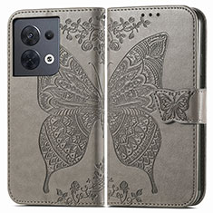 Coque Portefeuille Papillon Livre Cuir Etui Clapet pour Oppo Reno9 5G Gris