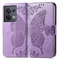 Coque Portefeuille Papillon Livre Cuir Etui Clapet pour Oppo Reno9 5G Violet Clair