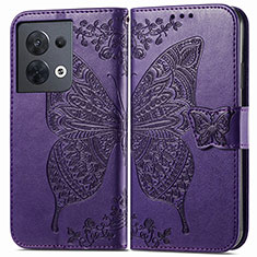 Coque Portefeuille Papillon Livre Cuir Etui Clapet pour Oppo Reno9 Pro 5G Violet