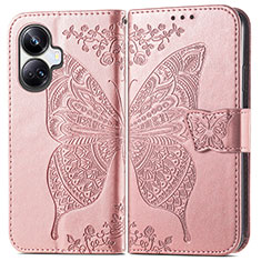 Coque Portefeuille Papillon Livre Cuir Etui Clapet pour Realme 10 Pro+ Plus 5G Or Rose