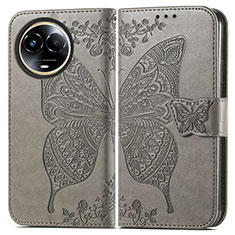 Coque Portefeuille Papillon Livre Cuir Etui Clapet pour Realme 11 5G Gris