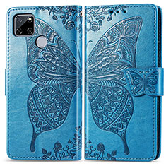 Coque Portefeuille Papillon Livre Cuir Etui Clapet pour Realme 7i RMX2193 Bleu