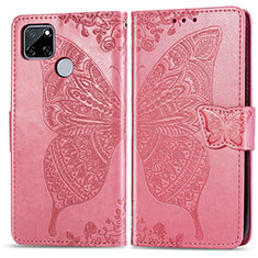 Coque Portefeuille Papillon Livre Cuir Etui Clapet pour Realme 7i RMX2193 Rose Rouge