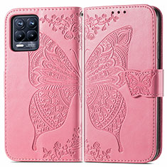 Coque Portefeuille Papillon Livre Cuir Etui Clapet pour Realme 8 4G Rose Rouge