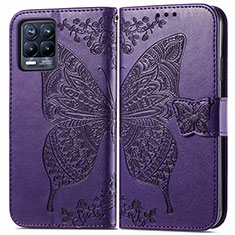 Coque Portefeuille Papillon Livre Cuir Etui Clapet pour Realme 8 4G Violet