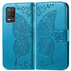 Coque Portefeuille Papillon Livre Cuir Etui Clapet pour Realme 8 5G Bleu