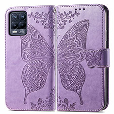 Coque Portefeuille Papillon Livre Cuir Etui Clapet pour Realme 8 Pro Violet Clair