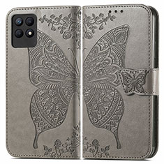 Coque Portefeuille Papillon Livre Cuir Etui Clapet pour Realme 8i Gris