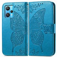 Coque Portefeuille Papillon Livre Cuir Etui Clapet pour Realme 9 4G Bleu