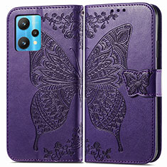 Coque Portefeuille Papillon Livre Cuir Etui Clapet pour Realme 9 4G Violet