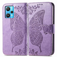 Coque Portefeuille Papillon Livre Cuir Etui Clapet pour Realme 9 4G Violet Clair