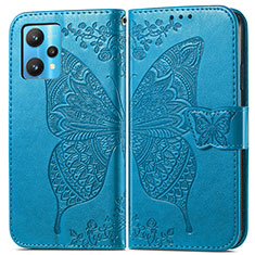 Coque Portefeuille Papillon Livre Cuir Etui Clapet pour Realme 9 5G Bleu