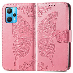 Coque Portefeuille Papillon Livre Cuir Etui Clapet pour Realme 9 5G Rose Rouge