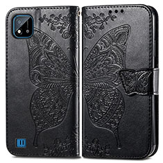 Coque Portefeuille Papillon Livre Cuir Etui Clapet pour Realme C20 Noir