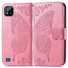 Coque Portefeuille Papillon Livre Cuir Etui Clapet pour Realme C20 Rose Rouge