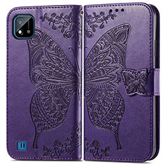 Coque Portefeuille Papillon Livre Cuir Etui Clapet pour Realme C20 Violet