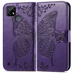 Coque Portefeuille Papillon Livre Cuir Etui Clapet pour Realme C21 Violet