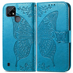 Coque Portefeuille Papillon Livre Cuir Etui Clapet pour Realme C21Y Bleu