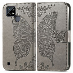 Coque Portefeuille Papillon Livre Cuir Etui Clapet pour Realme C21Y Gris