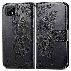 Coque Portefeuille Papillon Livre Cuir Etui Clapet pour Realme C21Y Noir