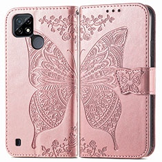 Coque Portefeuille Papillon Livre Cuir Etui Clapet pour Realme C21Y Or Rose