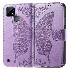 Coque Portefeuille Papillon Livre Cuir Etui Clapet pour Realme C21Y Violet Clair