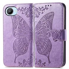 Coque Portefeuille Papillon Livre Cuir Etui Clapet pour Realme C30 Violet Clair