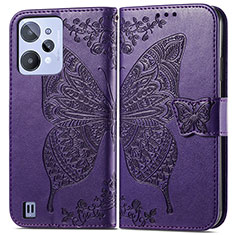 Coque Portefeuille Papillon Livre Cuir Etui Clapet pour Realme C31 Violet